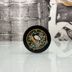 Autographed Penguins Black Hockey History Puck, Various Players