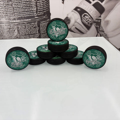 Autographed Penguins St. Patrick's Day Puck (Black Puck), Various Players